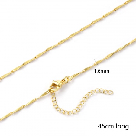 Picture of 2 PCs Eco-friendly Brass Exquisite Seeds Chain Necklace 18K Real Gold Plated 45cm(17.7") + 5cm(2") long, Chain Size: 1.6mm