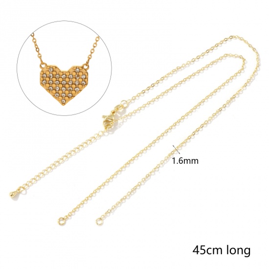 Picture of 2 PCs Eco-friendly Brass Exquisite Link Cable Chain Semi-finished Necklace Base For DIY Handmade Jewelry Making 18K Real Gold Plated 45cm(17.7") + 5cm(2") long, Chain Size: 1.6mm