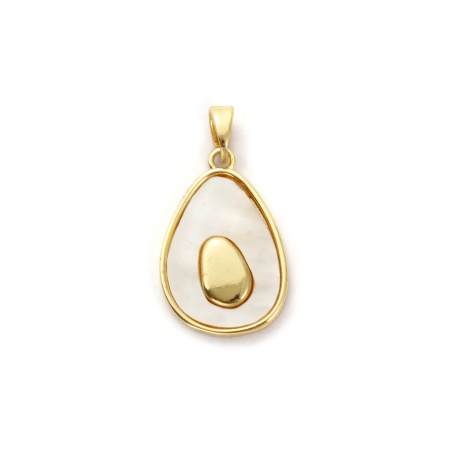 1 Piece Natural Shell & Brass Charm Pendant 18K Gold Plated White Avocado Fruit 27mm x 15mm