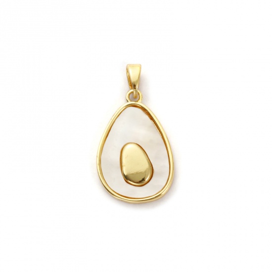 Immagine di 1 Pz Conchiglie Naturali & Ottone Ciondoli Pendenti Placcato Oro 18K Bianco Avocado 27mm x 15mm