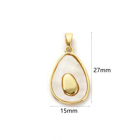 Immagine di 1 Pz Conchiglie Naturali & Ottone Ciondoli Pendenti Placcato Oro 18K Bianco Avocado 27mm x 15mm