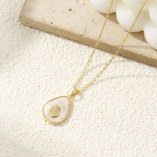 Immagine di 1 Pz Conchiglie Naturali & Ottone Ciondoli Pendenti Placcato Oro 18K Bianco Avocado 27mm x 15mm