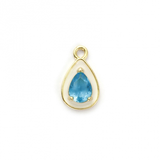 Picture of 2 PCs Eco-friendly Brass & Glass Charms 18K Real Gold Plated Blue Enamel Drop 17mm x 10mm