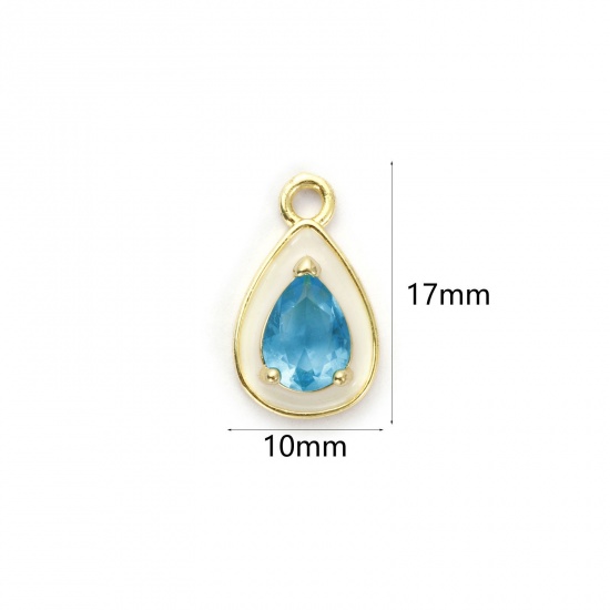 Picture of 2 PCs Eco-friendly Brass & Glass Charms 18K Real Gold Plated Blue Enamel Drop 17mm x 10mm