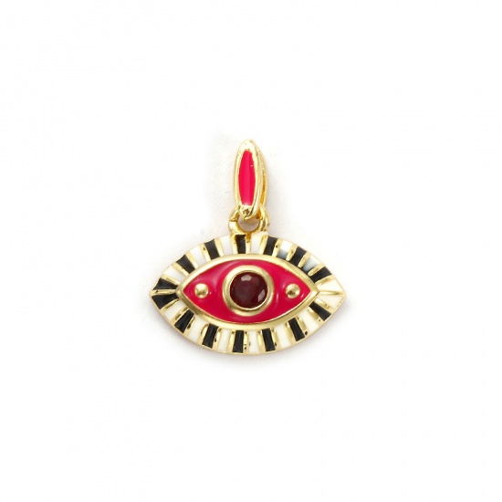 Immagine di 1 Pz Ecologico Ottone Ciondoli 18K Vero Oro Placcato Nero Smalto Occhi Vino Rosso Cubic Zirconiae 17mm x 15mm