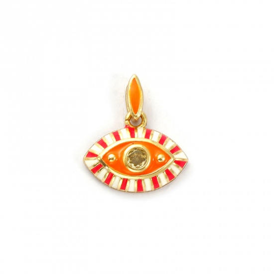Immagine di 1 Pz Ecologico Ottone Ciondoli 18K Vero Oro Placcato Rosa Caldo Smalto Occhi Giallo Cubic Zirconiae 17mm x 15mm