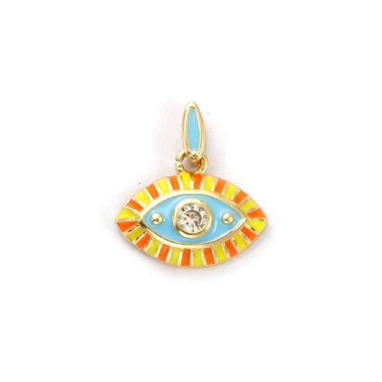 Immagine di 1 Pz Ecologico Ottone Ciondoli 18K Vero Oro Placcato Giallo Smalto Occhi Trasparente Cubic Zirconiae 17mm x 15mm