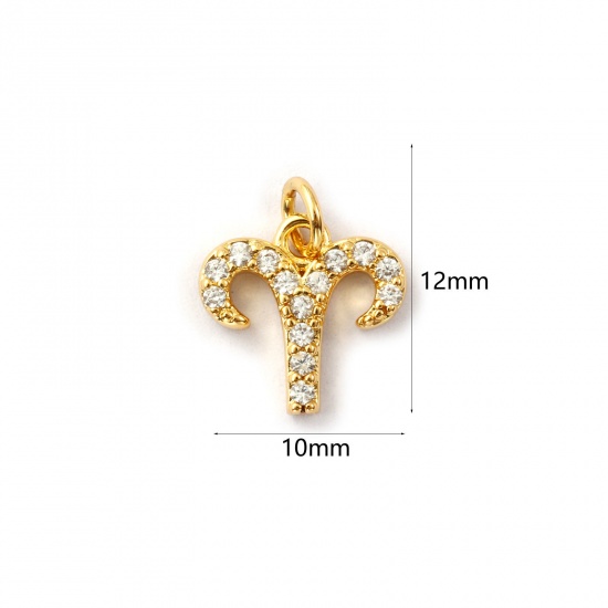 Immagine di 2 Pz Ecologico Ottone Ciondoli 18K Vero Oro Placcato Costellazione Ariete Micro Spianare Trasparente Cubic Zirconiae 12mm x 10mm