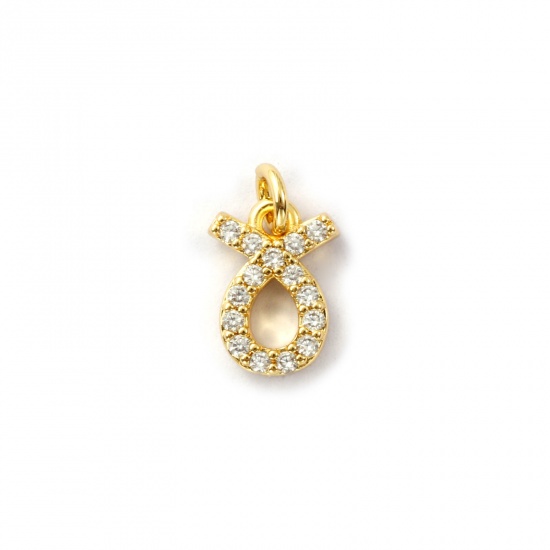 Immagine di 2 Pz Ecologico Ottone Ciondoli 18K Vero Oro Placcato Costellazione Toro Micro Spianare Trasparente Cubic Zirconiae 12mm x 7mm