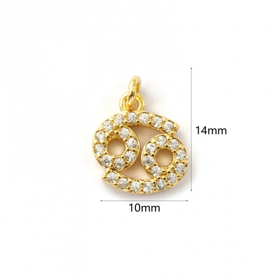 Immagine di 2 Pz Ecologico Ottone Ciondoli 18K Vero Oro Placcato Costellazione Cancro Micro Spianare Trasparente Cubic Zirconiae 14mm x 10mm
