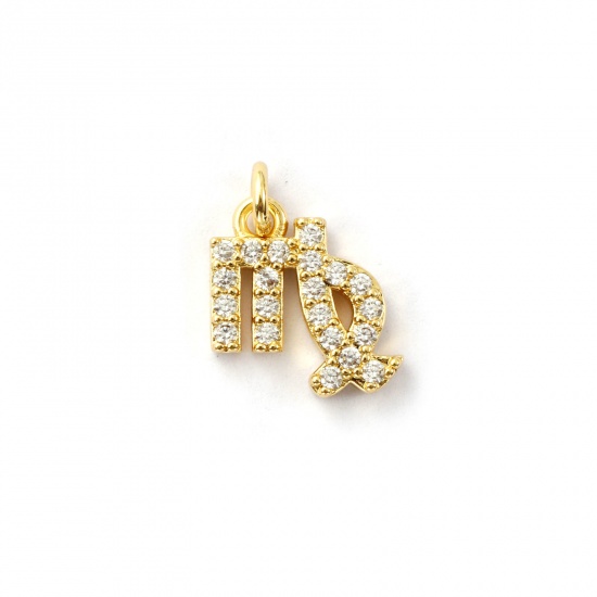Immagine di 2 Pz Ecologico Ottone Ciondoli 18K Vero Oro Placcato Costellazione Vergine Micro Spianare Trasparente Cubic Zirconiae 13mm x 10mm