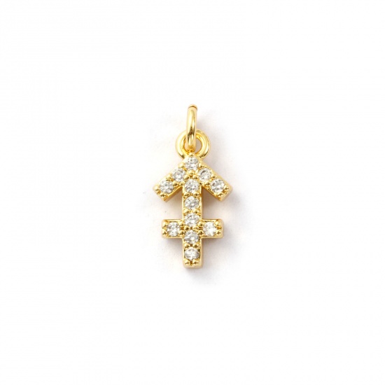 Immagine di 2 Pz Ecologico Ottone Ciondoli 18K Vero Oro Placcato Costellazione Sagittario Micro Spianare Trasparente Cubic Zirconiae 14mm x 7mm