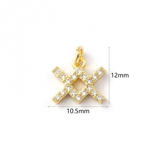 Immagine di 2 Pz Ecologico Ottone Ciondoli 18K Vero Oro Placcato Costellazione Acquario Micro Spianare Trasparente Cubic Zirconiae 12mm x 10.5mm