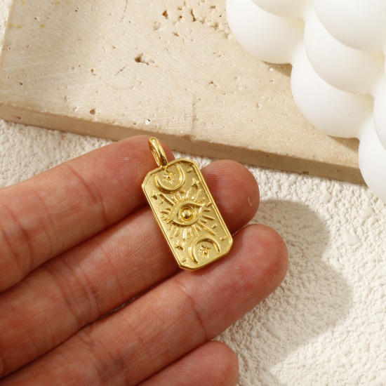 Picture of 2 PCs Eco-friendly Brass Religious Charms 18K Real Gold Plated Octagon Eye of Providence/ All-seeing Eye 26.5mm x 12mm