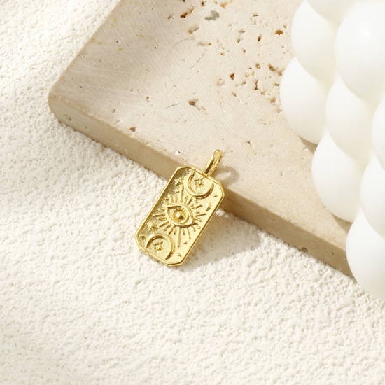 Picture of 2 PCs Eco-friendly Brass Religious Charms 18K Real Gold Plated Octagon Eye of Providence/ All-seeing Eye 26.5mm x 12mm