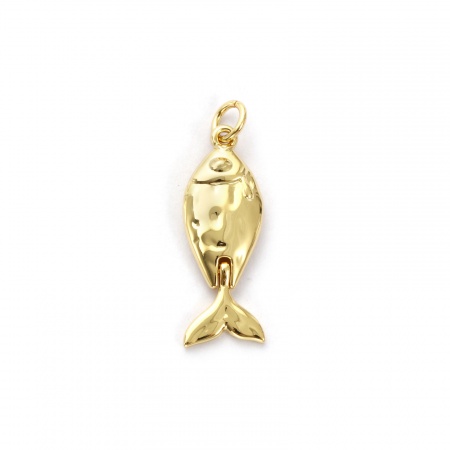 Picture of 2 PCs Eco-friendly Brass Ocean Jewelry Charms 18K Real Gold Plated Goldfish 3D Movable 28mm x 9mm