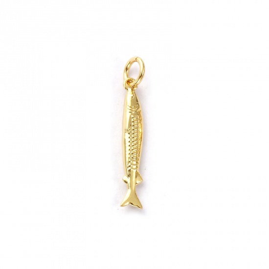 Immagine di 2 Pz Ecologico Ottone Gioielli Oceanici Ciondoli 18K Vero Oro Placcato Pesce 3D 25mm x 4mm