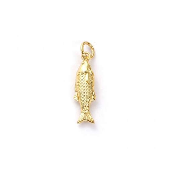 Immagine di 2 Pz Ecologico Ottone Gioielli Oceanici Ciondoli 18K Vero Oro Placcato Pesce Rosso 3D 23mm x 6mm