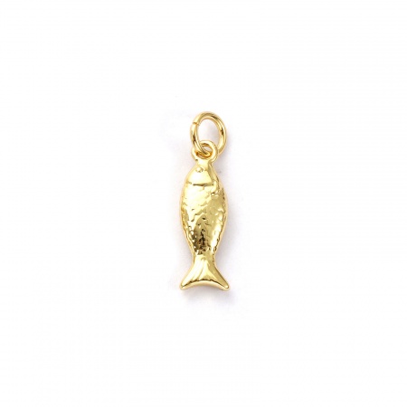 Picture of 2 PCs Eco-friendly Brass Ocean Jewelry Charms 18K Real Gold Plated Fish Animal 3D 20mm x 5mm