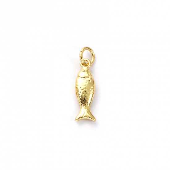 Immagine di 2 Pz Ecologico Ottone Gioielli Oceanici Ciondoli 18K Vero Oro Placcato Pesce 3D 20mm x 5mm