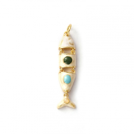Picture of 1 Piece Eco-friendly Brass Ocean Jewelry Pendants 18K Real Gold Plated Creamy-White Enamel Fish Animal Movable 3.6cm x 0.8cm