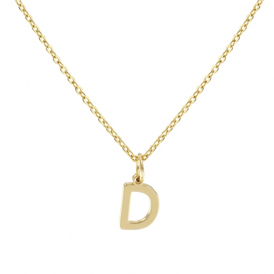 Picture of 18K Real Gold Plated Link Cable Chain Pendant Charm Necklace, Brass 45cm(17.7") + 5cm(2"), For Women, Message " D " Minimalist Capital Alphabet Initial Letter Name Gift, Eco-friendly, 1 Piece