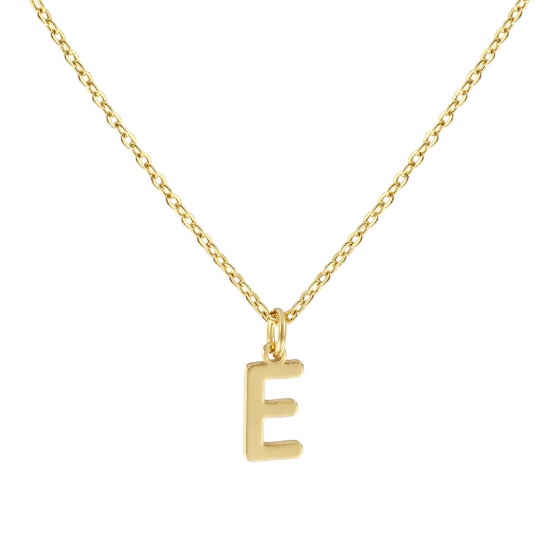 Picture of 18K Real Gold Plated Link Cable Chain Pendant Charm Necklace, Brass 45cm(17.7") + 5cm(2"), For Women, Message " E " Minimalist Capital Alphabet Initial Letter Name Gift, Eco-friendly, 1 Piece