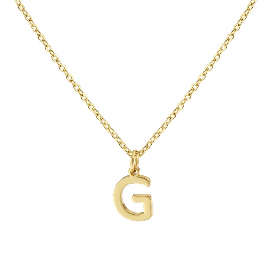 Picture of 18K Real Gold Plated Link Cable Chain Pendant Charm Necklace, Brass 45cm(17.7") + 5cm(2"), For Women, Message " G " Minimalist Capital Alphabet Initial Letter Name Gift, Eco-friendly, 1 Piece