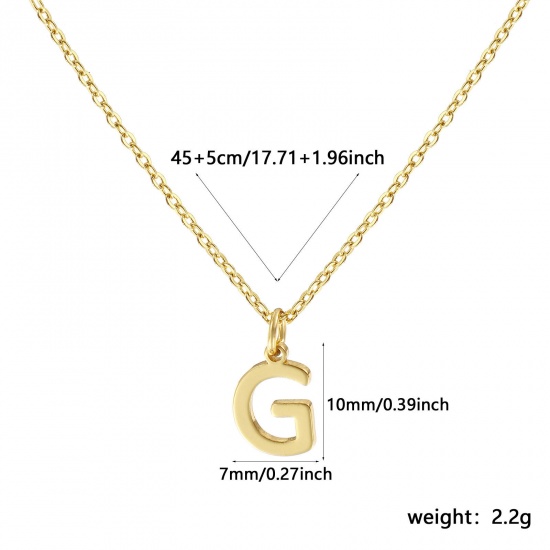Picture of 18K Real Gold Plated Link Cable Chain Pendant Charm Necklace, Brass 45cm(17.7") + 5cm(2"), For Women, Message " G " Minimalist Capital Alphabet Initial Letter Name Gift, Eco-friendly, 1 Piece