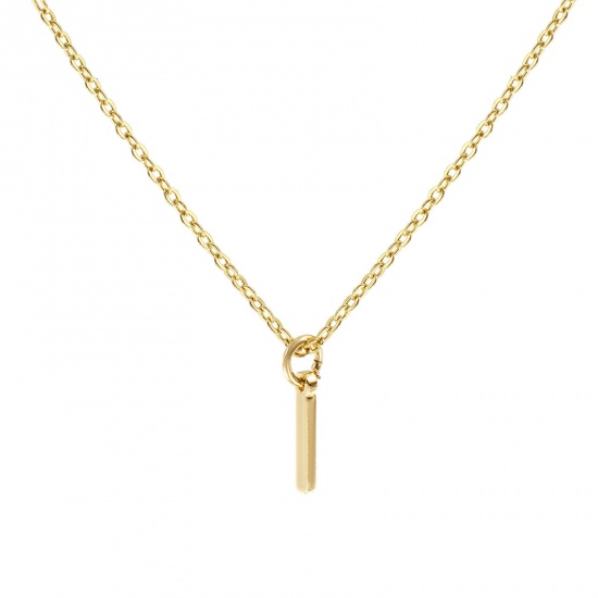 Picture of 18K Real Gold Plated Link Cable Chain Pendant Charm Necklace, Brass 45cm(17.7") + 5cm(2"), For Women, Message " I " Minimalist Capital Alphabet Initial Letter Name Gift, Eco-friendly, 1 Piece