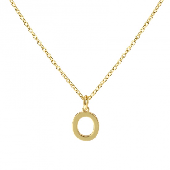 Picture of 18K Real Gold Plated Link Cable Chain Pendant Charm Necklace, Brass 45cm(17.7") + 5cm(2"), For Women, Message " O " Minimalist Capital Alphabet Initial Letter Name Gift, Eco-friendly, 1 Piece