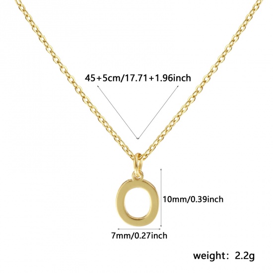 Picture of 18K Real Gold Plated Link Cable Chain Pendant Charm Necklace, Brass 45cm(17.7") + 5cm(2"), For Women, Message " O " Minimalist Capital Alphabet Initial Letter Name Gift, Eco-friendly, 1 Piece