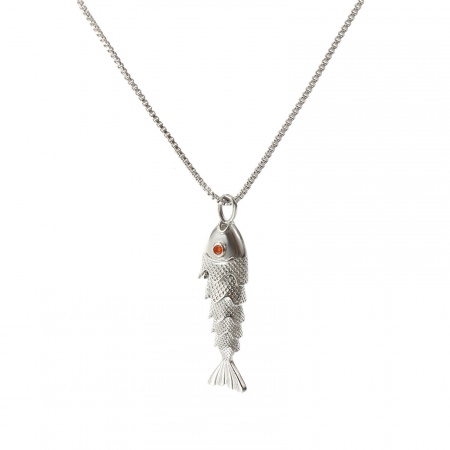 Real Platinum Plated Box Chain Fish Animal Pendant Charm Necklace, Brass 45cm(17.7") + 5cm(2"), For Women, Orange Cubic Zirconia 3D Movable, Stylish Ocean Jewelry Gift, Eco-friendly, 1 Piece