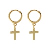 Bild von 1 Paar Umweltfreundlich Exquisit Religiös 18K Echtgold plattiert Messing Kreuz Hoop Ohrringe Für Frauen Geschenk 3.1cm x 1.4cm, Pfosten-/Drahtstärke: 1mm(18 Gauge)