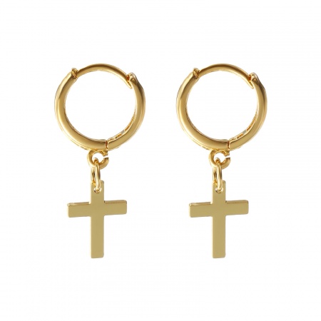 1 Paar Umweltfreundlich Exquisit Religiös 18K Echtgold plattiert Messing Kreuz Hoop Ohrringe Für Frauen Geschenk 3.1cm x 1.4cm, Pfosten-/Drahtstärke: 1mm(18 Gauge)