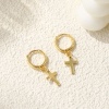 Bild von 1 Paar Umweltfreundlich Exquisit Religiös 18K Echtgold plattiert Messing Kreuz Hoop Ohrringe Für Frauen Geschenk 3.1cm x 1.4cm, Pfosten-/Drahtstärke: 1mm(18 Gauge)
