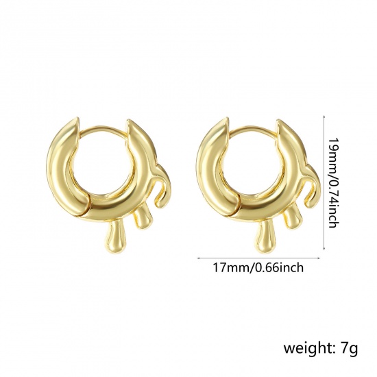 Изображение 1 Пара Экологичный Минималистский Изысканный 18K настоящее золото с покрытием Латунь водяная капля Серьги-кольца Для женщин подарок 19мм x 17мм, Размер провода: 0.8мм(20 калибров)