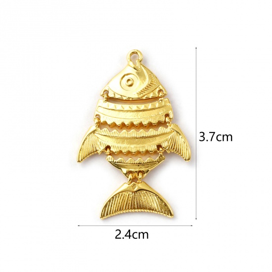 Image de 1 Pièce Pendentifs Bijoux d'Océan Respectueux de la Nature en Laiton Plaqué Or Véritable 18K Poisson Rayées Mobile 3.7cm x 2.4cm