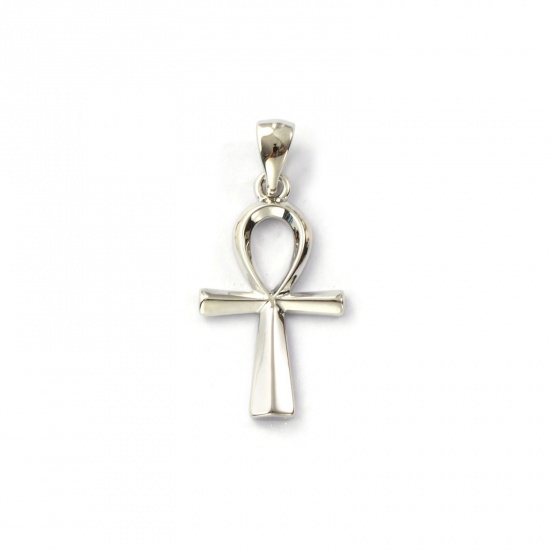 Immagine di 2 Pz Ecologico Ottone Religione Ciondoli Pendenti Vero Platino Placcato Croce Egiziana Filigrana 28mm x 13mm