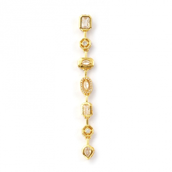 Bild von 1 Piece Brass Pendants 18K Gold Plated Tassel Movable Clear Cubic Zirconia 8.3cm x 0.9cm