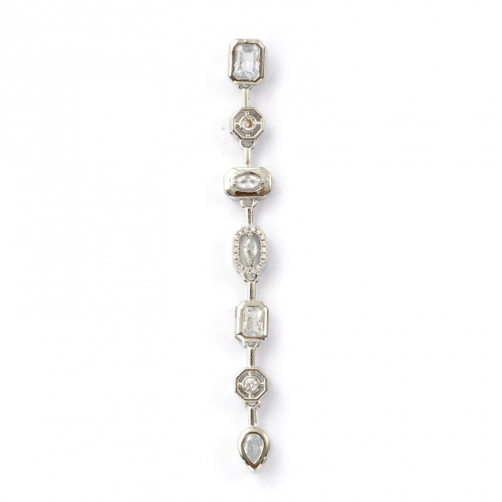 Bild von 1 Piece Brass Pendants Real Platinum Plated Tassel Movable Clear Cubic Zirconia 8.3cm x 0.9cm