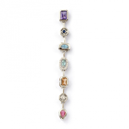 Bild von 1 Piece Brass Pendants Real Platinum Plated Tassel Movable Multicolour Cubic Zirconia 8.3cm x 0.9cm