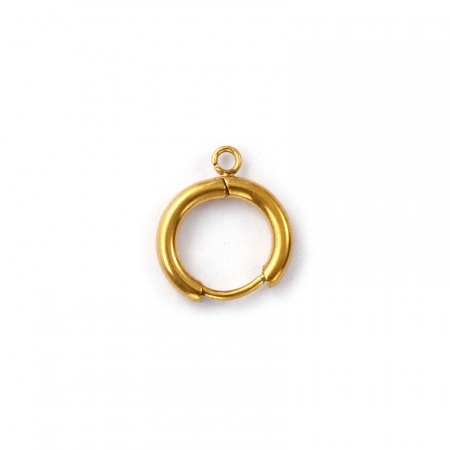Picture of 1 Pair Eco-friendly PVD Vacuum Plating Waterproof Anti-Tarnish Hypoallergenic 304 Stainless Steel Hoop Earrings Round 18K Real Gold Plated With Open Loop 14mm x 12mm, Post/ Wire Size: 0.9mm(19 gauge)
