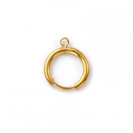 Picture of 1 Pair Eco-friendly PVD Vacuum Plating Waterproof Anti-Tarnish Hypoallergenic 304 Stainless Steel Hoop Earrings Round 18K Real Gold Plated With Open Loop 17mm x 14mm, Post/ Wire Size: 1mm(18 gauge)