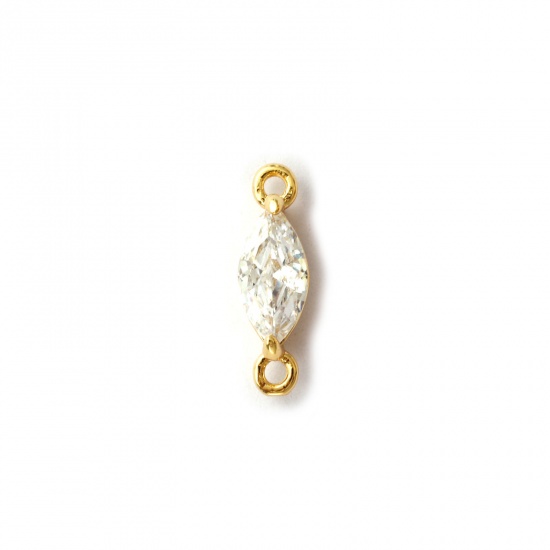 Image de 2 Pcs Connecteurs Pendentifs Breloques en Laiton Plaqué Or 18K Marquise à Zircone Cubique Clair 13mm x 4mm