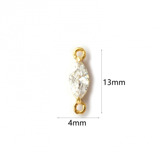 Image de 2 Pcs Connecteurs Pendentifs Breloques en Laiton Plaqué Or 18K Marquise à Zircone Cubique Clair 13mm x 4mm