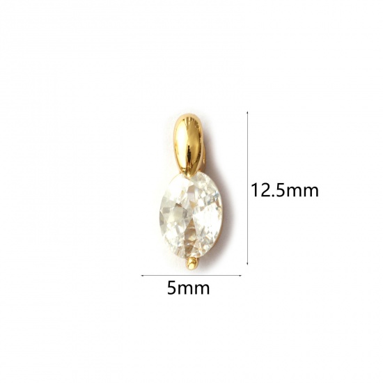 Image de 2 Pcs Breloques en Laiton Plaqué Or 18K Ovale à Zircone Cubique Clair 12.5mm x 5mm