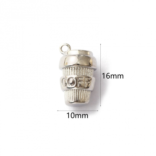 2 個 真鍮 チャーム プラチナメッキ カップ 3D 16mm x 10mm、 の画像