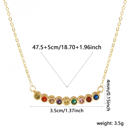 Picture of 18K Real Gold Plated Link Cable Chain Round Pendant Charm Necklace, Brass 47.5cm(18.7") + 5cm(2"), For Women, Multicolour Cubic Zirconia Minimalist Birthstone Gift, Eco-friendly, 1 Piece