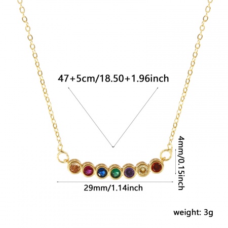 Picture of 18K Real Gold Plated Link Cable Chain Round Pendant Charm Necklace, Brass 47cm(18.5") + 5cm(2"), For Women, Multicolour Cubic Zirconia Minimalist Birthstone Gift, Eco-friendly, 1 Piece